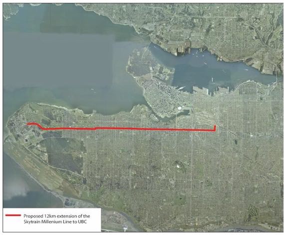 Image showing single Broadway subway line, serving a small area of Vancouver